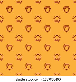 Red Wind and sun icon isolated seamless pattern on brown background. Windy weather.  Vector Illustration