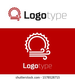 Red Wind and sun icon isolated on white background. Windy weather. Logo design template element. Vector Illustration