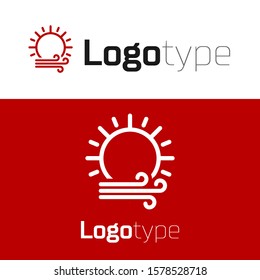 Red Wind and sun icon isolated on white background. Windy weather. Logo design template element. Vector Illustration