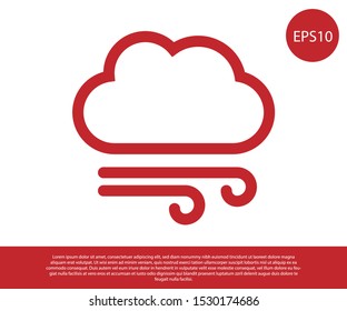 Red Windy weather icon isolated on white background. Cloud and wind.  Vector Illustration