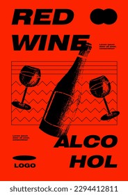 Red wine Alcoholic drink liquor sketch engraving vector illustration. Party poster design. Vintage pencil sketch. Engraving style. Labels, cover, t-shirt print, painting.