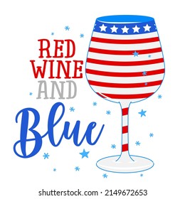 Red, wine and blue - Happy Independence Day July 4 lettering design illustration. Good for advertising, poster, announcement, invitation, party, greeting card, banner, gifts, printing press.