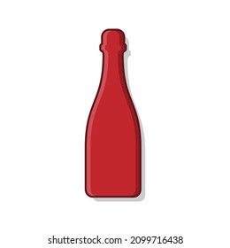 Red wine bottle. Alcoholic drink for parties and celebrations. Simple shape isolated with shadow and light. Colored illustration on white background. Flat design style for any purposes. Vector.

