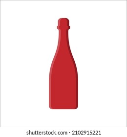 Red wine bottle. Alcoholic drink for parties and celebrations. Simple shape isolated with shadow and light. Colored illustration on white background. Flat design style for any purposes. Vector.
