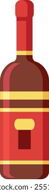 Red wine bottle with blank label, gold decorations, and red cap, standing upright against a white background, representing winemaking, celebration, and beverage industry