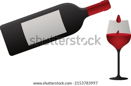 Red wine bottle with blank label pours wine into a glass.