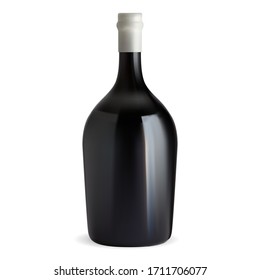Red wine bottle. Dark glass shape illustration. Cabernet, burgundy, pinot noir luxury vintage drink from vineyard. Realistic france beverage for dinner. Alcohol bar clipart