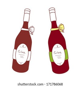 Red Wine Bottle In Doodle Style
