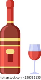 Red wine bottle with elegant label next to a glass with red wine inside, representing italian lifestyle and culture of good drinking and good food