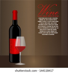 Red wine bottle and filled glass with vine