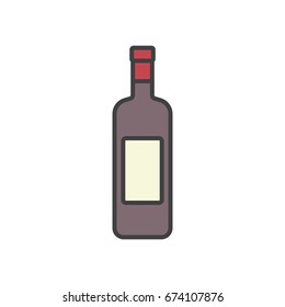 Red wine bottle flat line icon isolated on the white background.