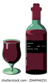 Red Wine Bottle. Full Wine Glass.Dark Glass