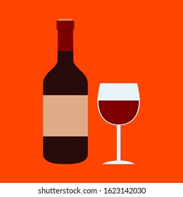 red wine bottle and glass flat design