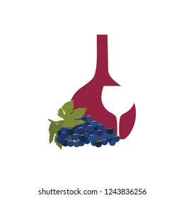 red wine bottle and glass with grape 