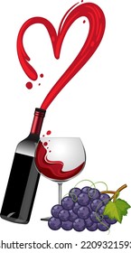 Red wine bottle and glass illustration