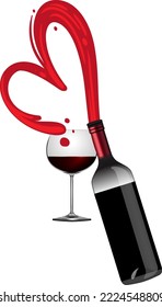 Red wine bottle and glass illustration