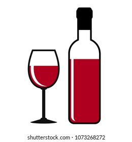 red wine bottle and glass on white, stock vector illustration