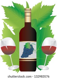 Red Wine in Bottle and Glass / Vector illustration