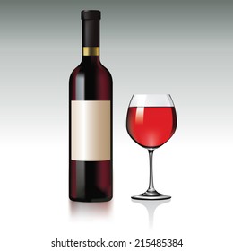 Red Wine bottle and glass. Vector illustration