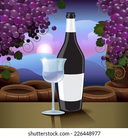 Red Wine Bottle With Glass - Vector Illustration, Graphic Design Editable For Your Design Wine bottles with glass