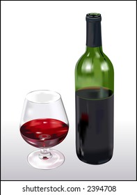 Frasco de vino rojo y vidrio - VECTOR