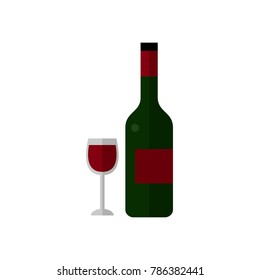 Red Wine bottle and glass vector on white background