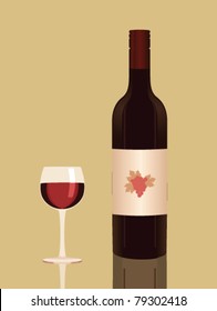red wine bottle and a glass, vector