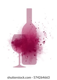 Red wine bottle, goblet and grape