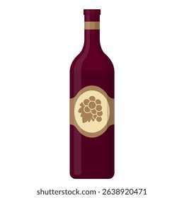 red wine bottle with grape label flat illustration
