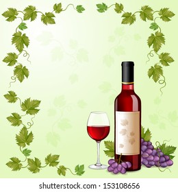 Red wine bottle and grapes