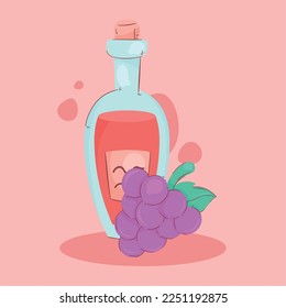 red wine bottle with grapes icon