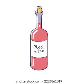 Red wine bottle with label isolated vector illustration