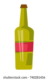 Red wine bottle with label vector cartoon illustration isolated on white background.