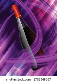 Red Wine Bottle on light abstract purple blend background, easy all editable. For design banner, leaflet, card, poster.