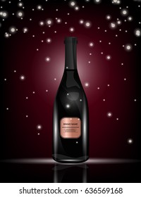 Red Wine Bottle on the Sparkling Background for Your Design. Vector Illustration