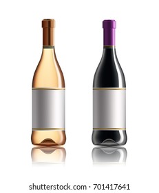 Red wine bottle. Set of white, rose, and red wine bottles. isolated on white background.