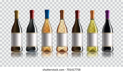 Red wine bottle. Set of white, rose, and red wine bottles. isolated on white background.