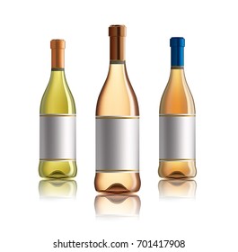 Red wine bottle. Set of white, rose, and red wine bottles. isolated on white background.