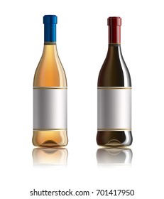 Red wine bottle. Set of white, rose, and red wine bottles. isolated on white background.