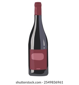 Red wine bottle in simple style. Collection wines. Vector flat illustration. Template for menu design.