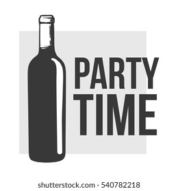 Red wine bottle, sketch style vector invitation, banner, poster template. Realistic hand drawing of an unlabeled, unopened wine bottle, party time concept