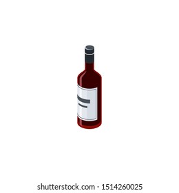 Red wine bottle. Vector 3d isometric, color web icons set, new flat style. Creative illustration design, idea for infographics.