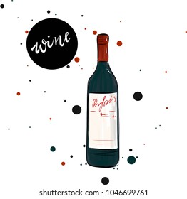 red wine bottle vector art
