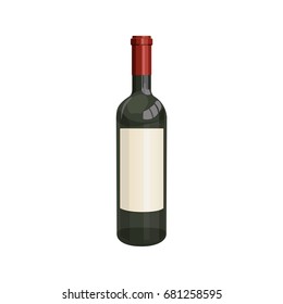 Red wine bottle. Vector illustration on white background