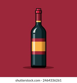 Red wine bottle with yellow label, keywords on appearance and contents