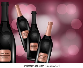 Red Wine Bottles on the Sparkling Background for Your Design. Vector Illustration