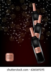 Red Wine Bottles on the Sparkling Background for Your Design. Vector Illustration