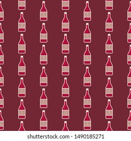 Red wine bottles seamless pattern. Cute flat style vector texture for print, textile, design