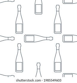Red wine bottles seamless pattern. Line art style. Outline image. Repeat template. Party drinks concept. Illustration on white background. Flat design style for any purposes. Vector.
