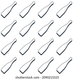 Red wine bottles seamless pattern. Line art style. Outline image. Black and white repeat template. Party drinks concept. Illustration on white background. Flat design style for any purposes. Vector.